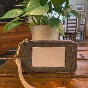 Michael Kors Brown and Cream Monogram Wristlet